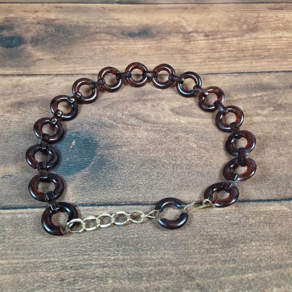 Vintage Chain Belt Womens OS Brown Excellent Tortoiseshell Resin Link Hook